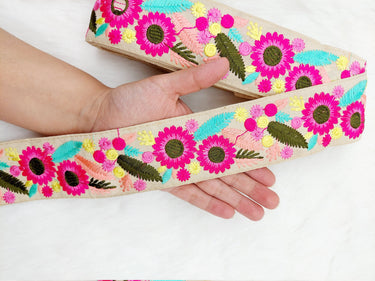 Art Silk Fabric Lace Trim By 9 Yards, Flower Embroidery Indian Laces, Decorative Trim